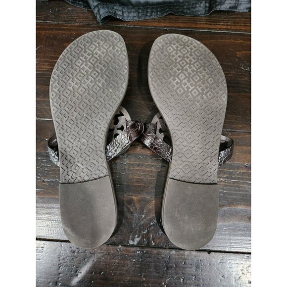 EUC Tory Burch Miller Dark Brown Croc Embossed Thong Sandal/Sz. 7.5M - Picture 9 of 11